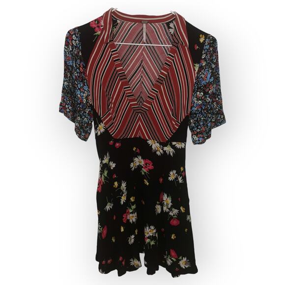 Free People Womens Floral Black Red Dress Size 2 - Picture 1 of 5